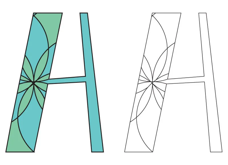 The outline and color versions of the letter A