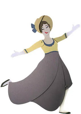 Full body illustration of Lydia as she leaps