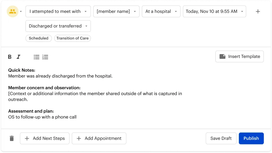 Screenshot of new note template