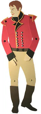 Full body illustration of Wickham with a red military jacket
